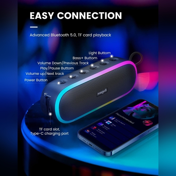 New MEGUO 20W Portable Wireless Speaker, IPX7 Waterproof, 24H Playtime! - Picture 8 of 9